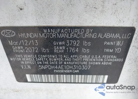 2013 Hyundai Elantra Gls from USA, damaged, VIN 5NPDH4AE1DH310307